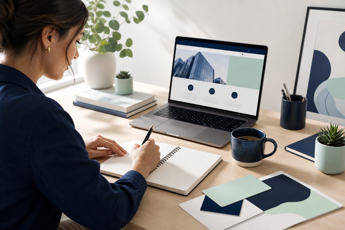 A notebook and pen on a desk with consulting company name ideas